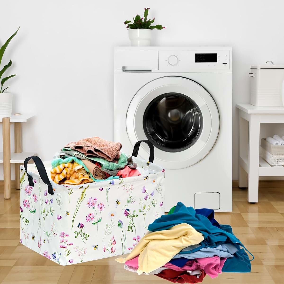 ACMUUNI Rectangle Nursery Storage Basket with Handles, Foldable Laundry Hamper