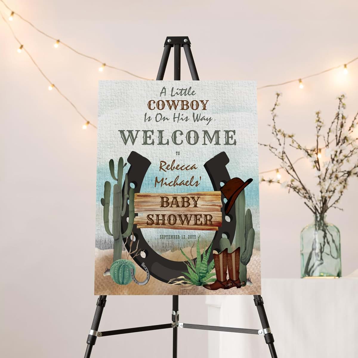 Kaysen Personalized A Little Cowboy Is On His Way Baby Shower Welcome Sign