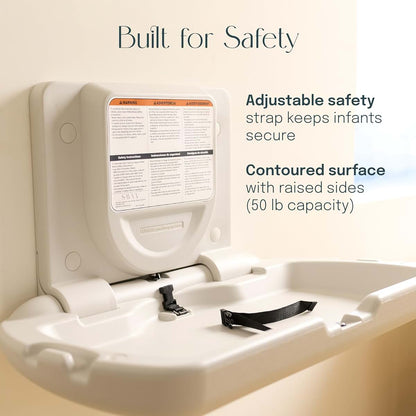 SVYP SlimFold Commercial Baby Changing Station, Wall-Mounted, White Granite