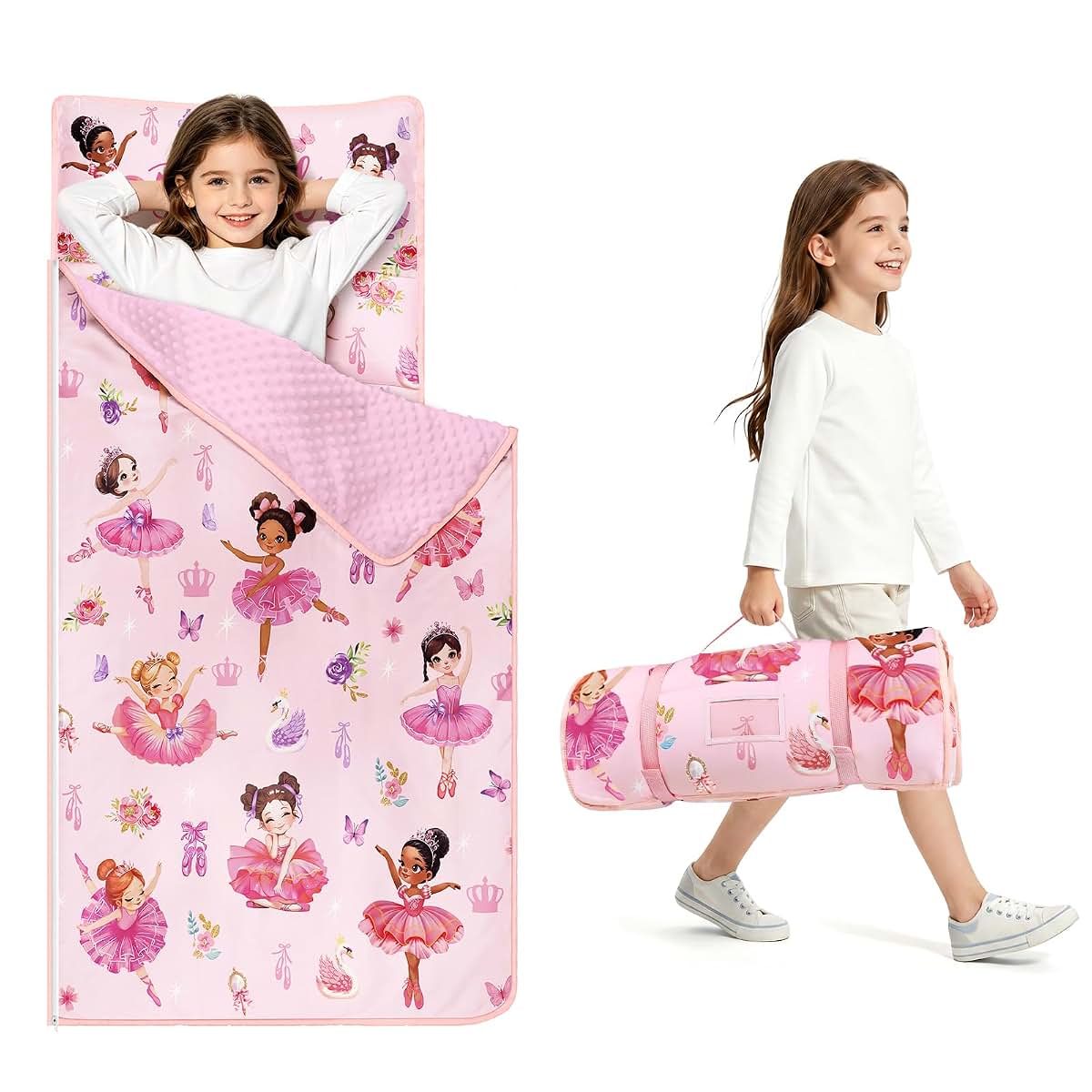 alldomess Toddler Nap Mat 59"×24", Sleeping Bag with Detachable Pillow & Blanket