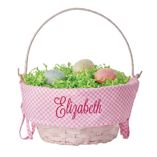 Personalized Planet Pink Round Woven Easter Basket With Custom Name
