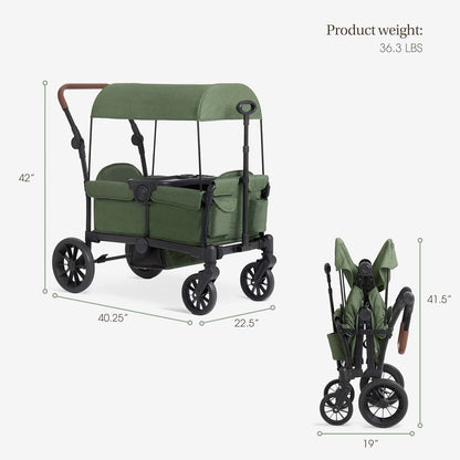 Evolur Trailblazer Foldable Wagon Stroller for 2 Kids with Canopy, Green (photo 2)