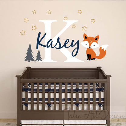 BabyOneStop Woodland Fox Customized Name Wall Decal for Kids Room