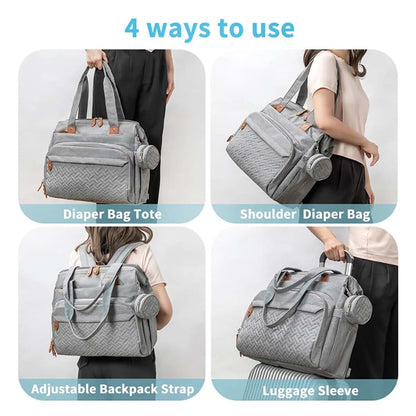 SSHLT Large Size Mom Dad Backpack Baby Diaper Bags with Pacifier Bag Nappy Bag(Black) (photo 4)