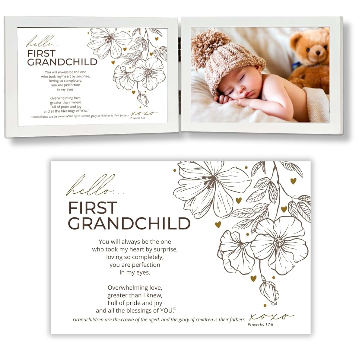 First Grandchild Poetry Picture Frame with Scripture, White Bi-Fold