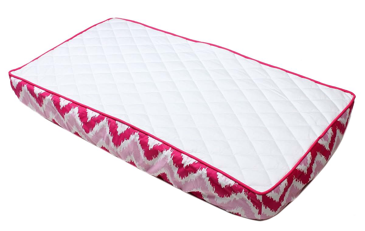 Bacati Pink And Red Zig Zag Quilted Changing Pad Cover