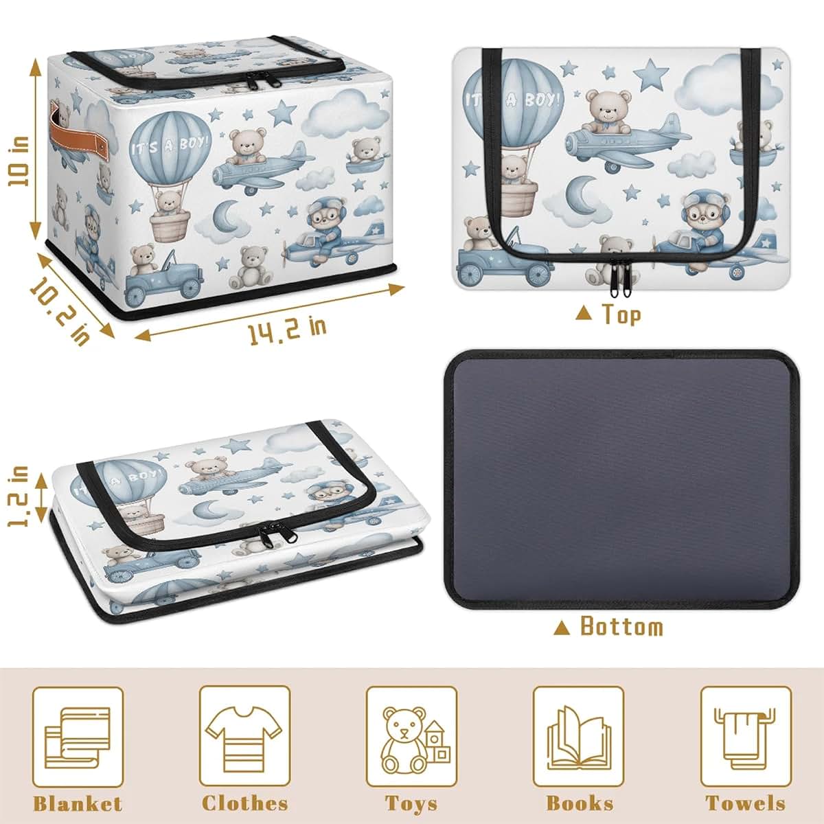 Little Bear Storage Basket Foldable Rectangular Toy Organizer