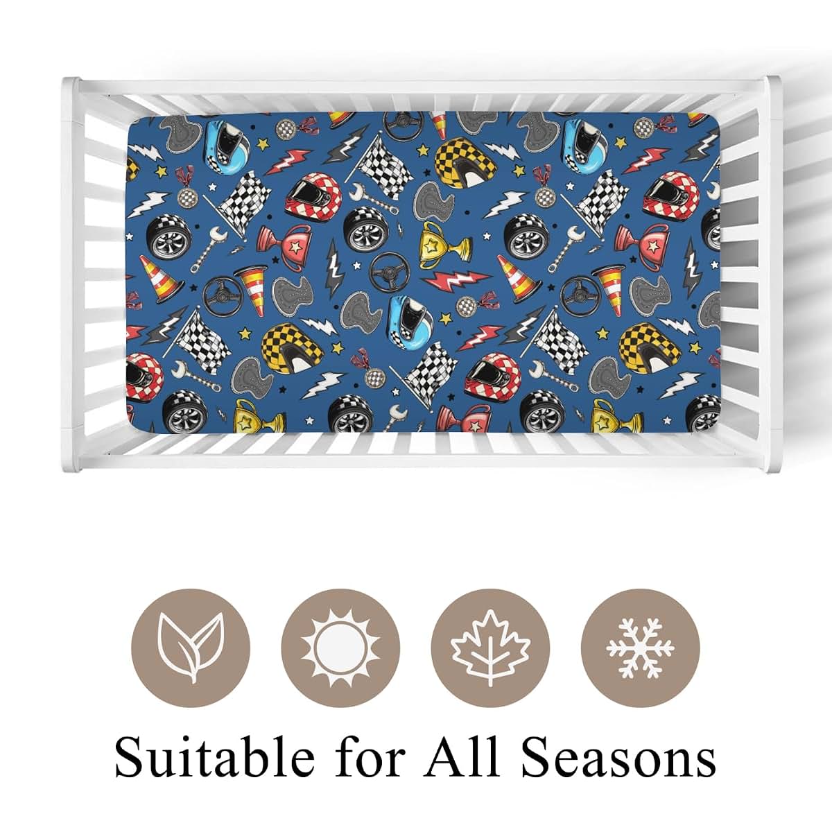 Wicbfdfv Race Car Pattern Fitted Crib Sheet For Standard Mattresses (photo 2)
