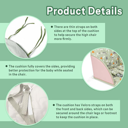 Kocpudu High Chair Pad With Seat Belt And Animal Pattern