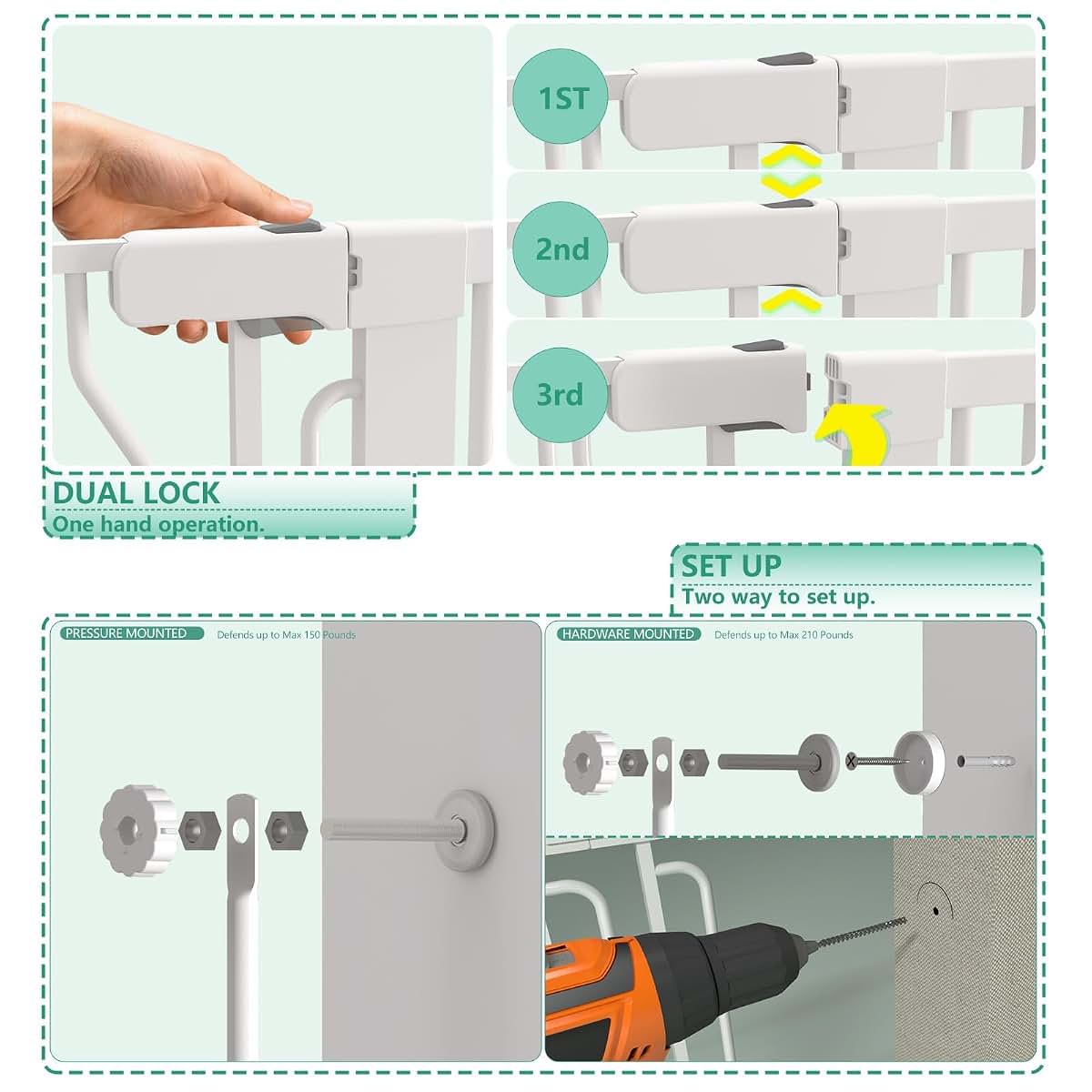 51" Extra Tall Cat Gate, Auto Close, 28.5"-35" Wide, White