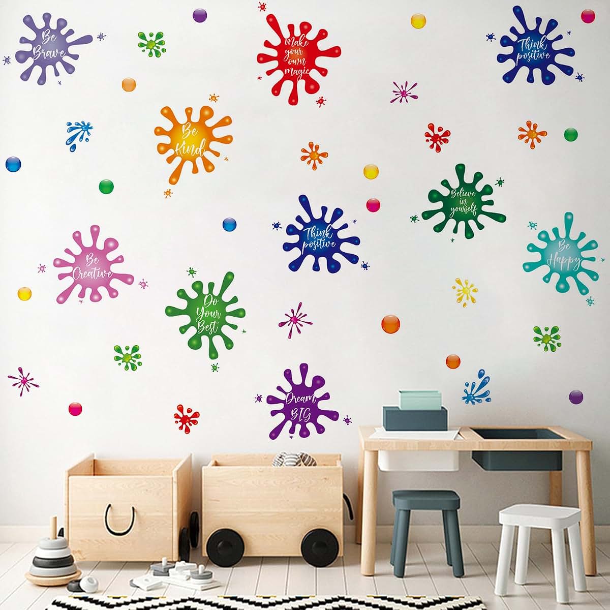 Colorful Inspirational Quote and Splatter Wall Decals for Nursery Room