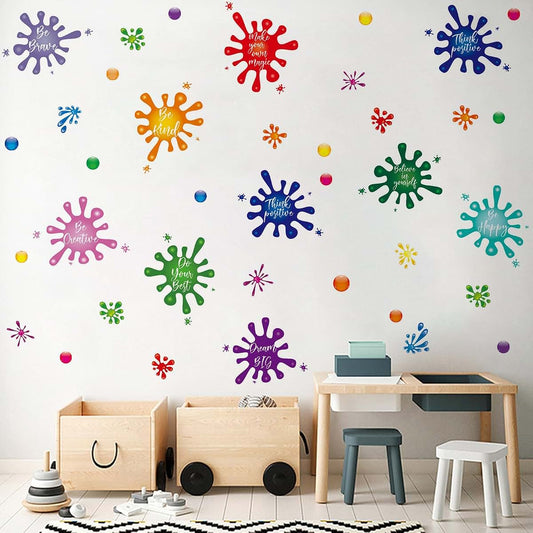 Colorful Inspirational Quote and Splatter Wall Decals for Nursery Room