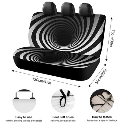 NWTRJ Black And White Spiral Tunnel Car Back Seat Cover Set, Universal Fit