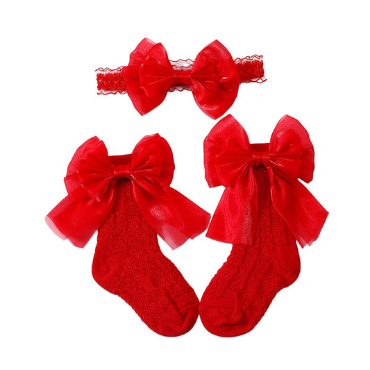 bociya Bowknot Design Headband and Socks Coordinated Set for Newborns Toddler Multiple Color Fashion Accessories