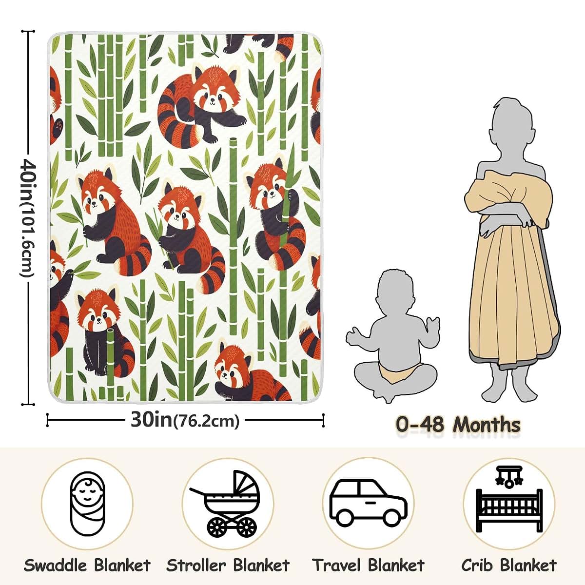 Flildon Red Panda Cotton Baby Blanket - Soft Muslin Swaddle