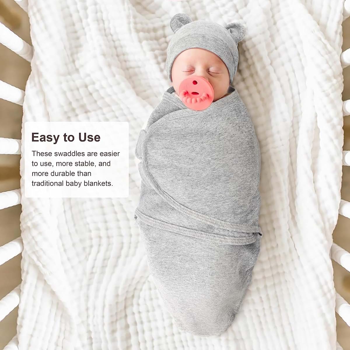 AQOKKA Swaddle Blankets Set with Bear Ear Hats for Newborns