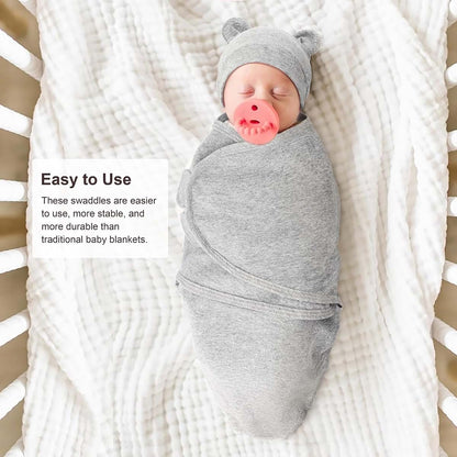 AQOKKA Swaddle Blankets Set with Bear Ear Hats for Newborns
