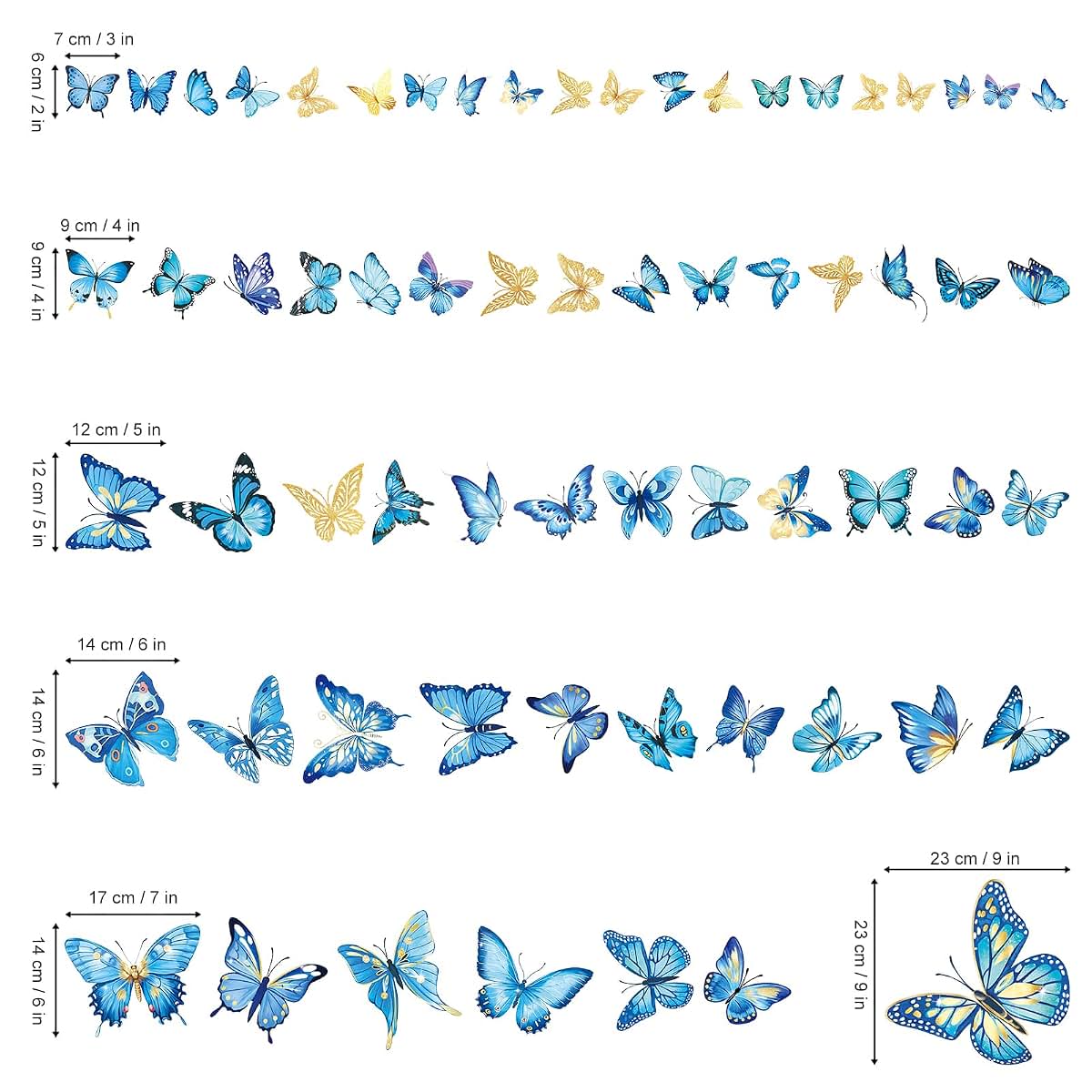 wondever Blue Gold Butterfly Wall Decals Butterflies Wall Stickers