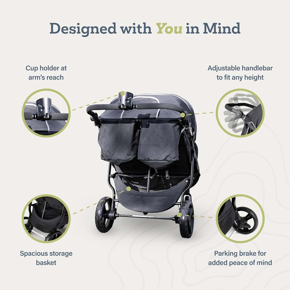 Gaggle Roadster Duo 2 Seat Side by Side Double Stroller, 27 lbs Compact Fold