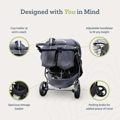 Gaggle Roadster Duo 2 Seat Side by Side Double Stroller, 27 lbs Compact Fold