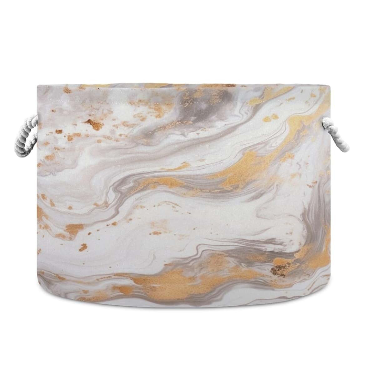 Xigua Marble Cotton Rope Storage Basket for Nursery & Laundry Room