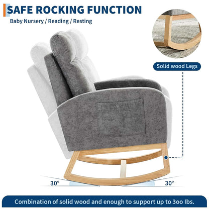 Amenitlif Rocking Chair Glider for Nursery, 300 Lbs, Side Pocket & Backrest (photo 2)