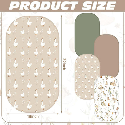 Silly Goose 4 Pack Baby Bassinet Sheets, Stretchy Knit Fitted Cover, 32 x 16 Inch