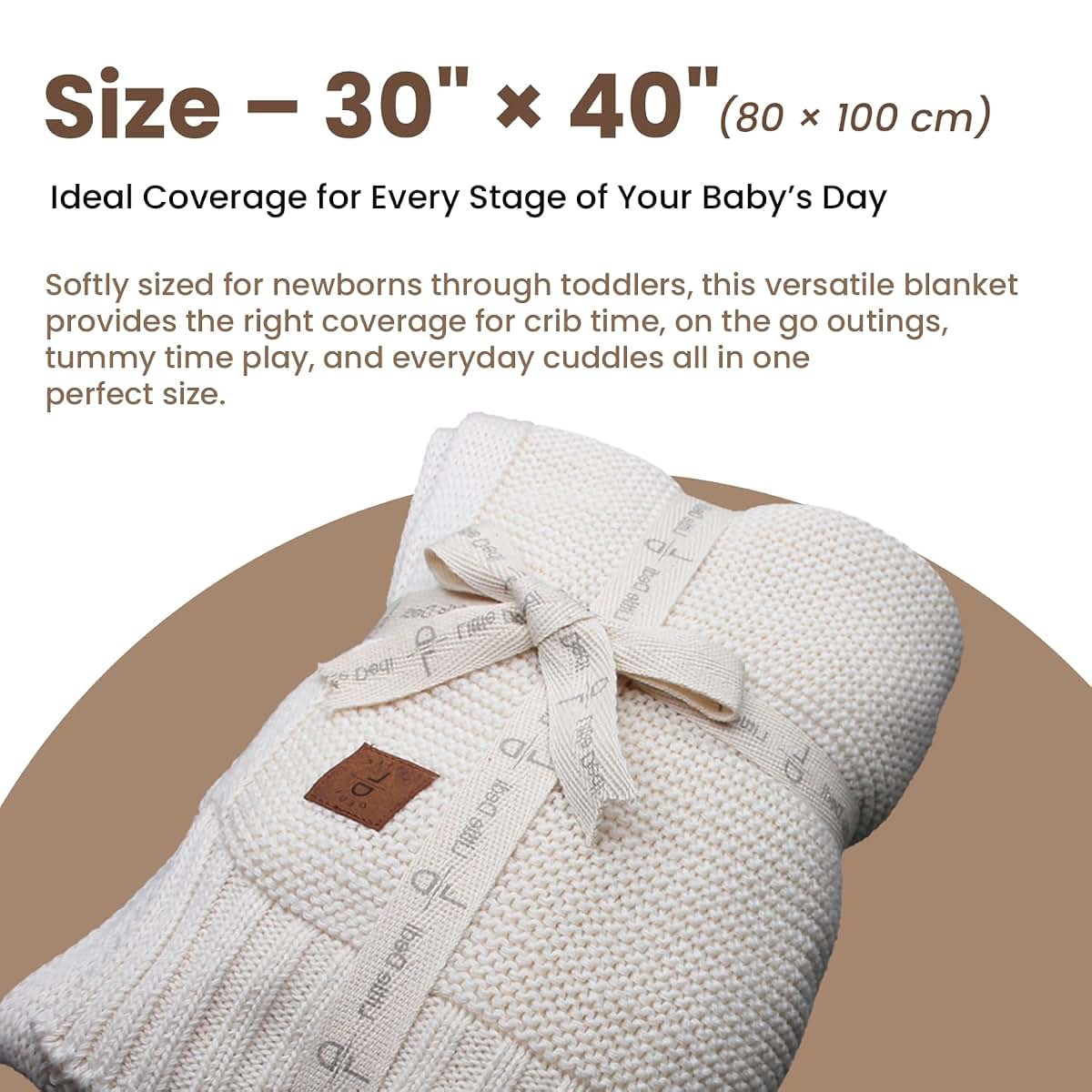 Little Dedi Organic Baby Blanket Gift Set with Basket Earth Ivory 30x40 (photo 3)