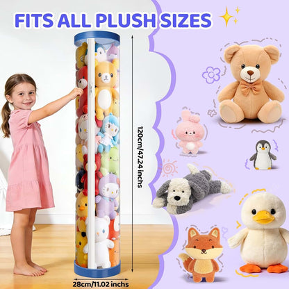 ZYX-New House Stuffed Animal Storage Tube with Zipper, 47 Inch Tall, Blue