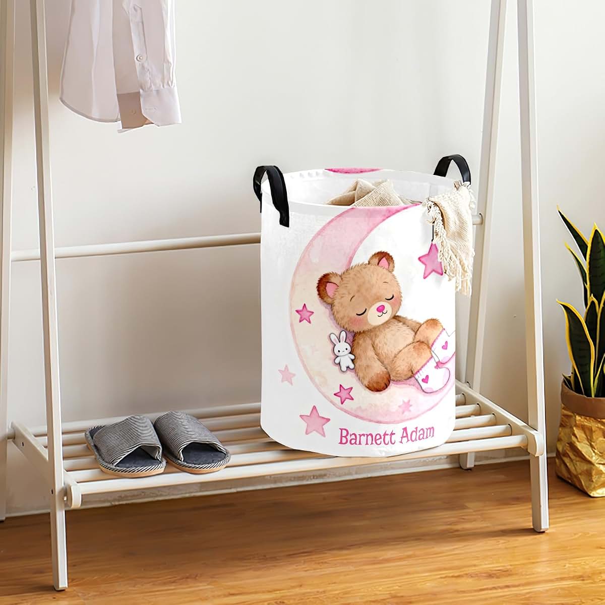 Joyestore Cute Teddy Bear Pink Moon Storage Bin, Waterproof Oxford Fabric Clothes Basket Organizer for Laundry (photo 4)