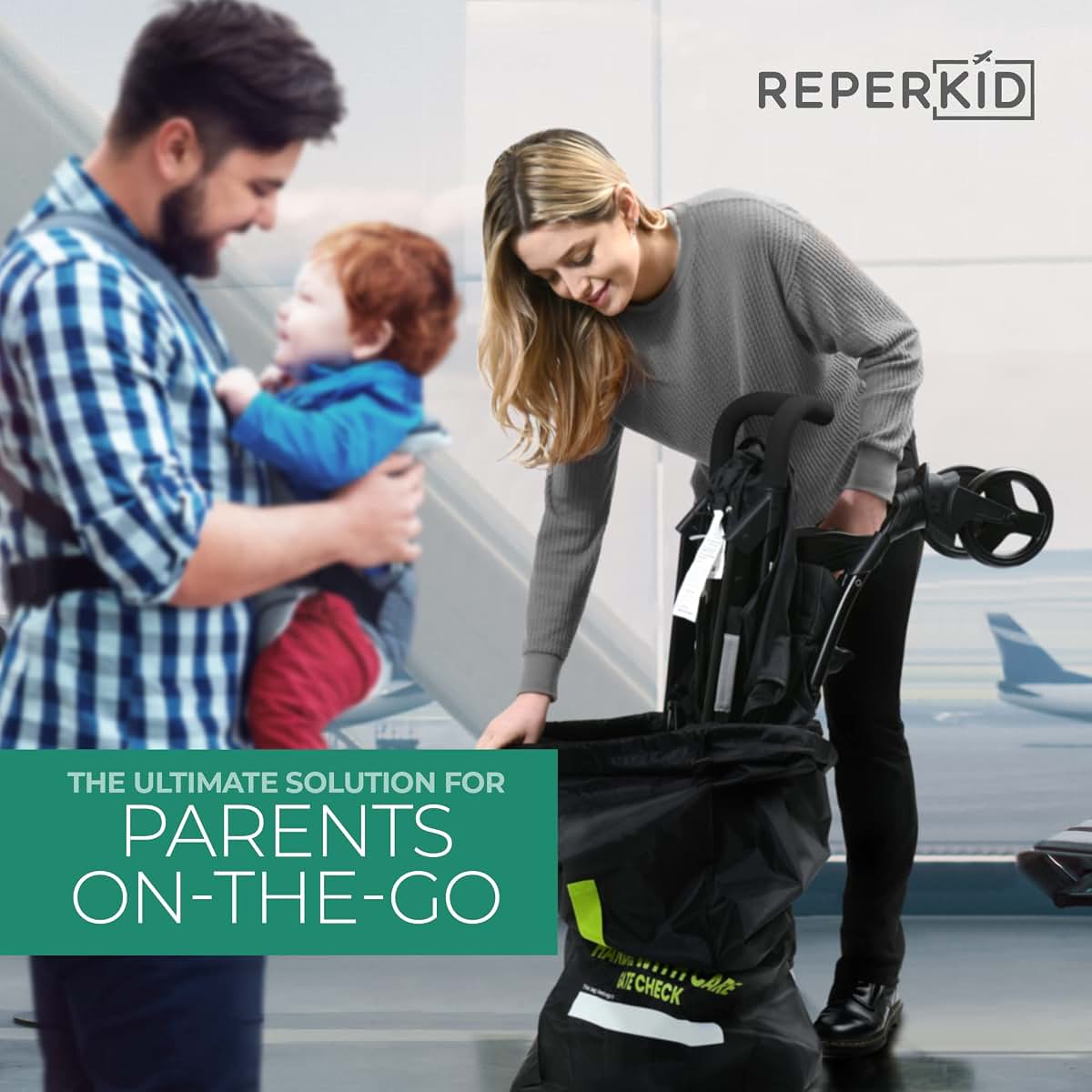 Reperkid Umbrella Stroller Bag for Airplane Travel, Black and Green (photo 2)
