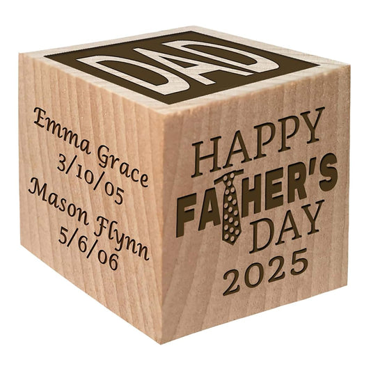 Glitzby Fathers Day Gift Block 2025 - Personalized Block First Father's Day Gift - Custom Engraved Wooden Baby Block