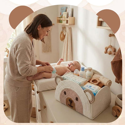 CimoroWin Large Baby Diaper Caddy Organizer, Bear Cotton Rope Storage Basket