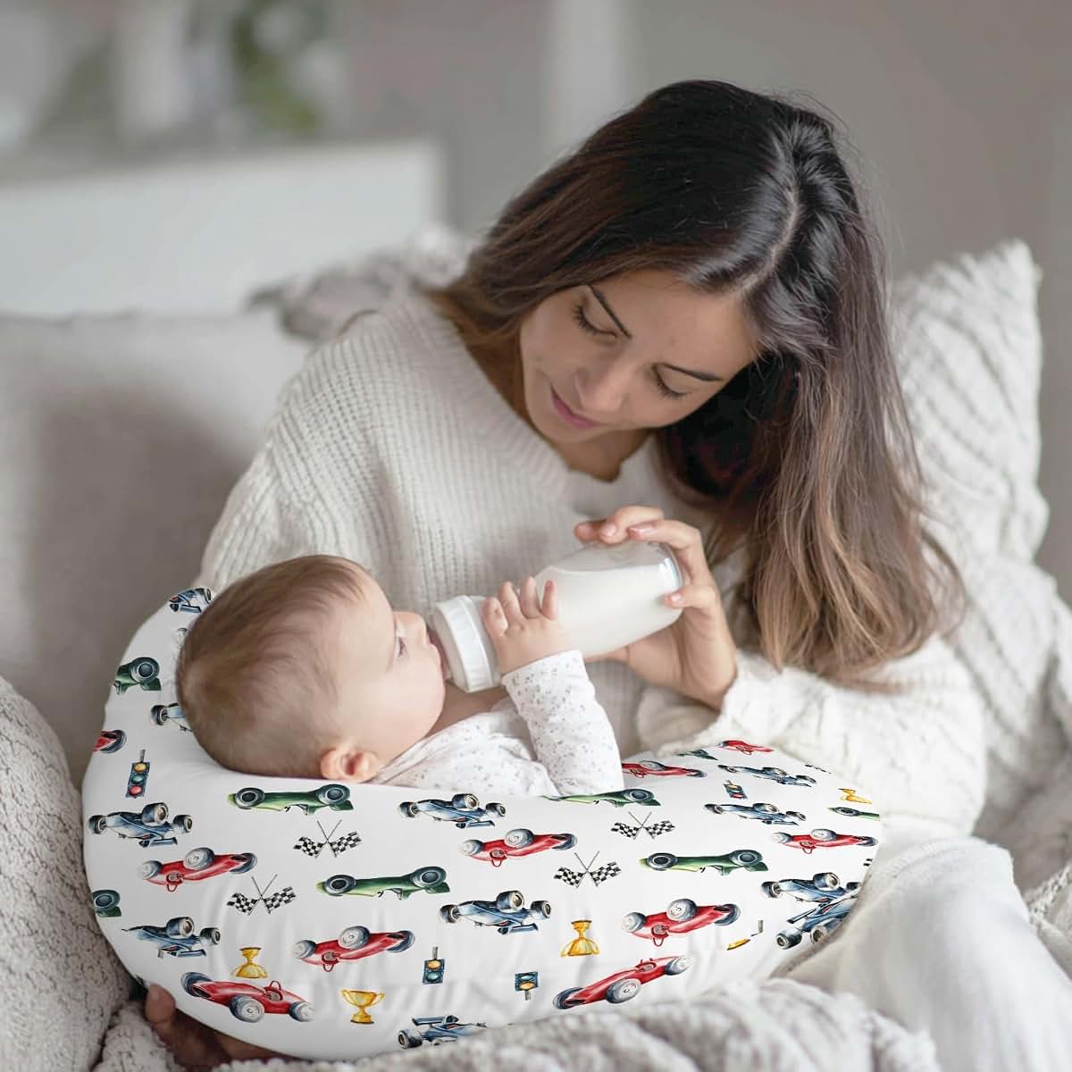 Wicbfdfv Race Car Nursing Pillow Cover Soft Stretchy Polyester Slipcover (photo 4)