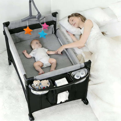 Doraystar Pack and Play Bedside Crib | Foldable Portable Travel Bassinet