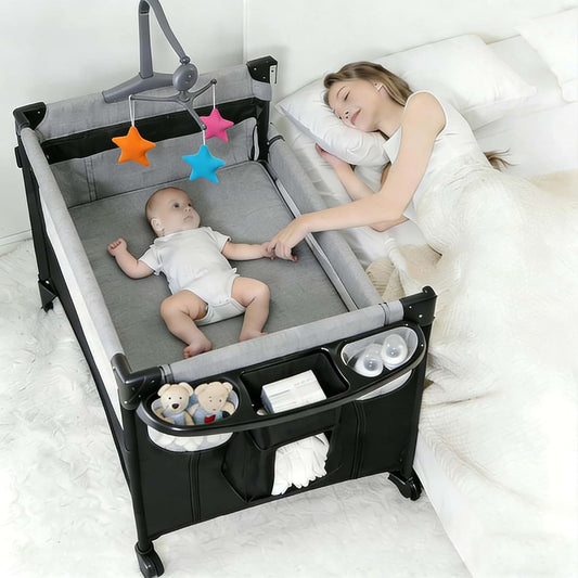 Doraystar Pack and Play Bedside Crib | Foldable Portable Travel Bassinet