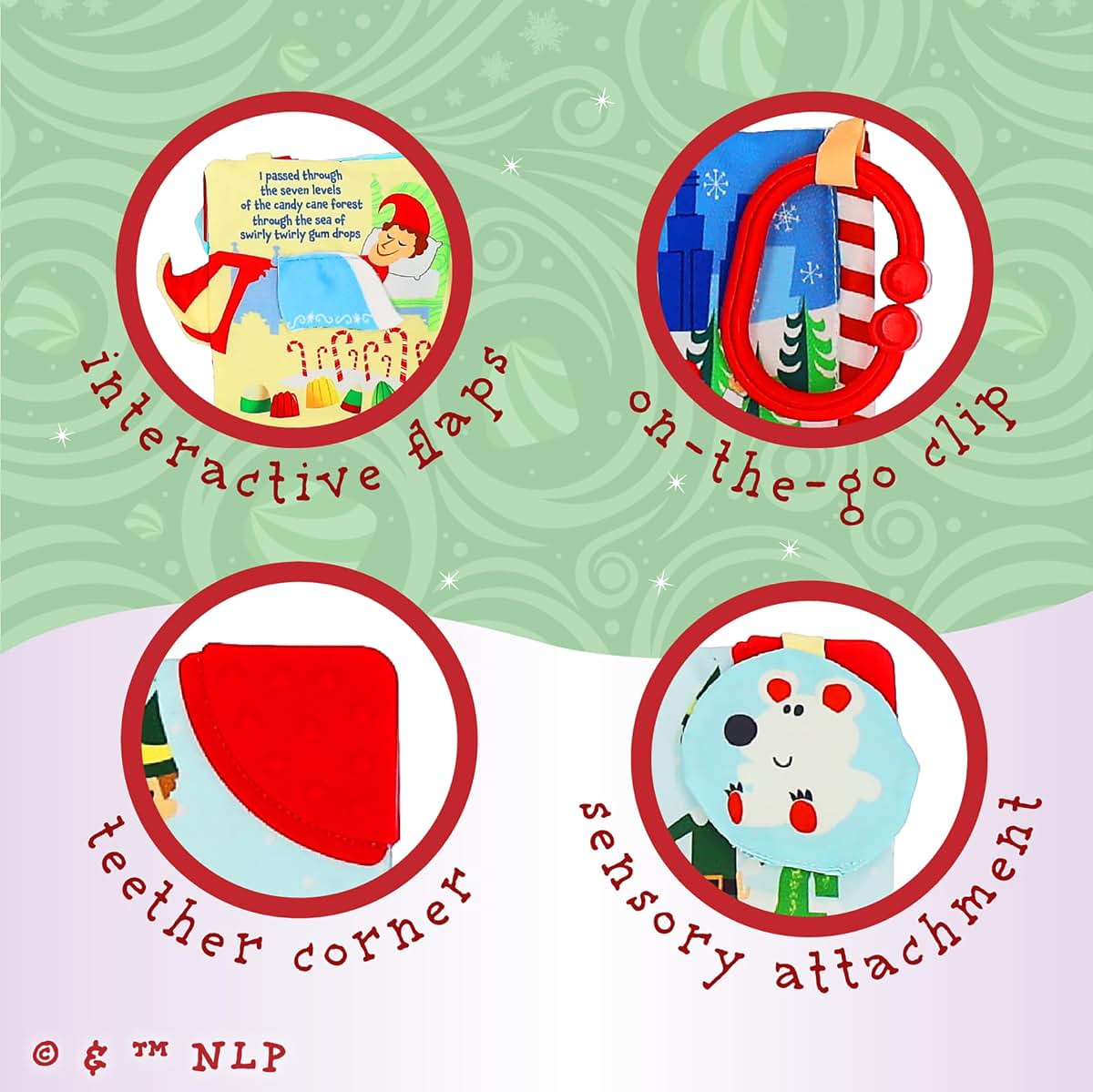 Kids Preferred Elf Soft Book with Teether Corner and On-the-Go Clip, 5 Inch, Ages 0 Months and Up