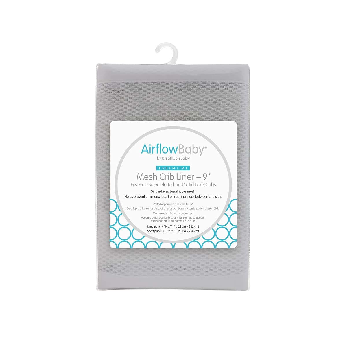 AirflowBaby Mesh Crib Liner for Full-Size Cribs, 2mm Lightweight Panels, Machine Washable, Gray