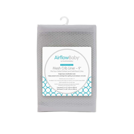 AirflowBaby Mesh Crib Liner for Full-Size Cribs, 2mm Lightweight Panels, Machine Washable, Gray