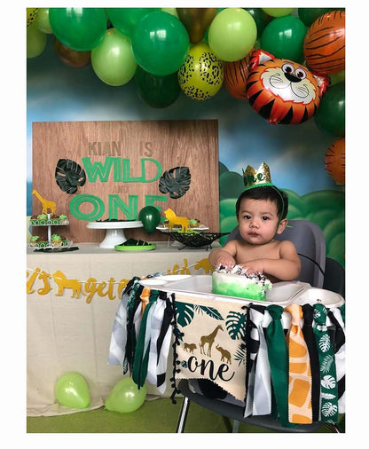 Ullovit First 1st Birthday Crown for Baby Boys Prince, Sparkle Gold Green Wild One Birthday Hat Headband Cake Smash (photo 3)