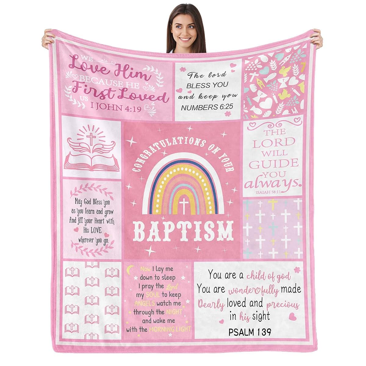 Kesidilo Baptismal Blanket for Girls | Pink Christening Gift Wrap
