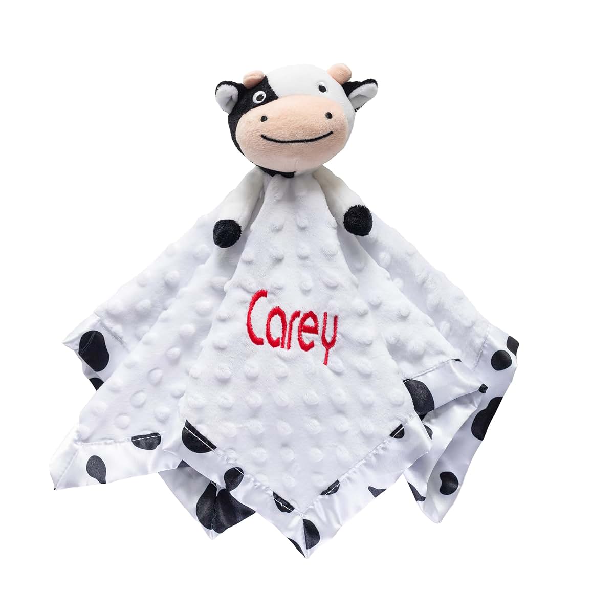 ABABY.COM Cow Baby Lovey Security Blanket, 16 Inch Personalized Embroidered Name