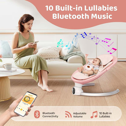 Electric Baby Swing for Infants with Bluetooth App Control and 5-Point Harness, Pink