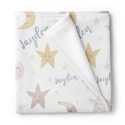 Lovable Gift Co Personalized Stars and Moon Fleece Baby Boy Receiving Swaddle Blanket