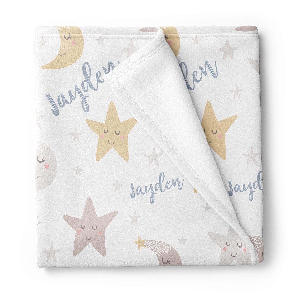 Lovable Gift Co Personalized Stars and Moon Fleece Baby Boy Receiving Swaddle Blanket
