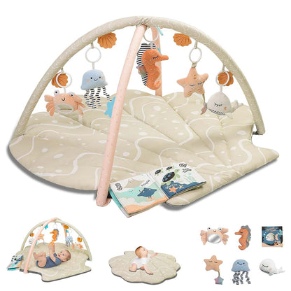 Seashell Theme Baby Play Mat with Activity Toys for Tummy Time