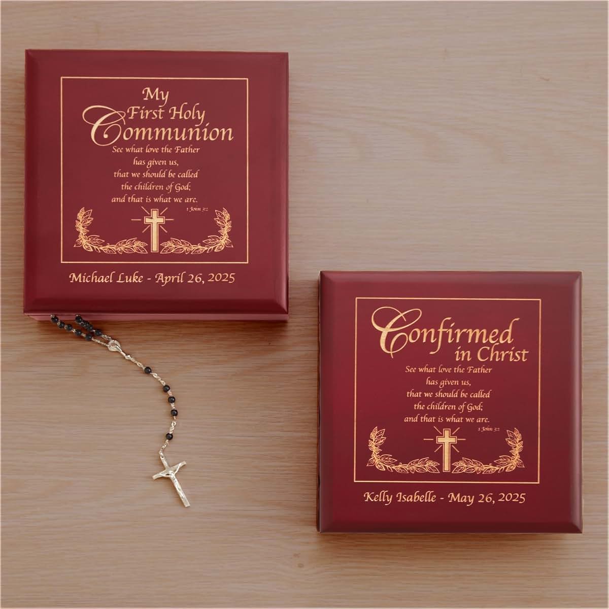 Let's Make Memories Personalized Confirmation Keepsake Box - Scripture - Sacrament - Religious Keepsake - Natural Wood (photo 2)
