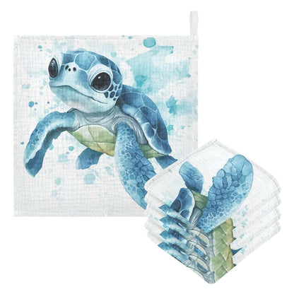 Susiyo Watercolor Sea Turtle Muslin Baby Washcloths, 5 Pack