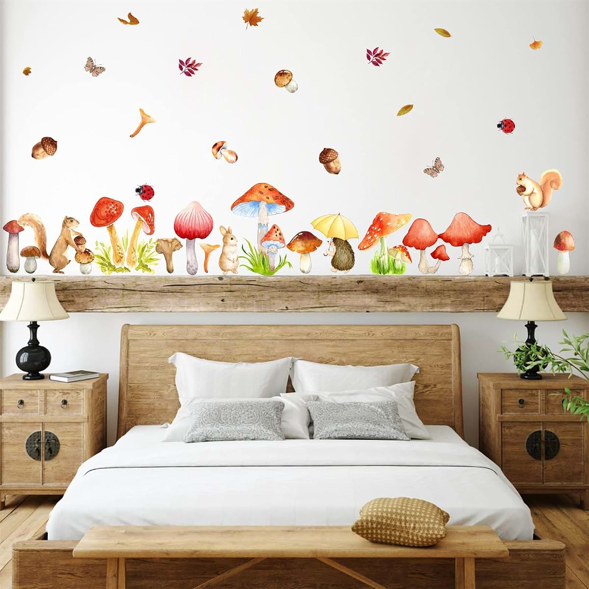 BabyOneStop Watercolor Mushroom Wall Decals Peel and Stick Kids Nursery Decor