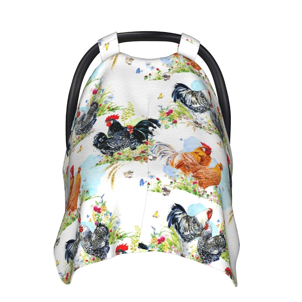 UVWXYZABC Rooster Chicken Watercolor Flowers Baby Car Seat Canopy Cover, Nursing Cover for Newborn, Western Baby Stuff (photo 2)